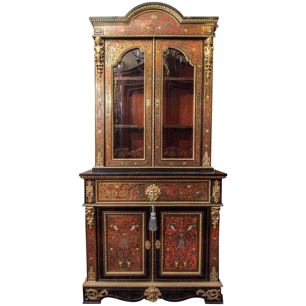 French Napoleon III Boulle Style Secretaire Bookcase