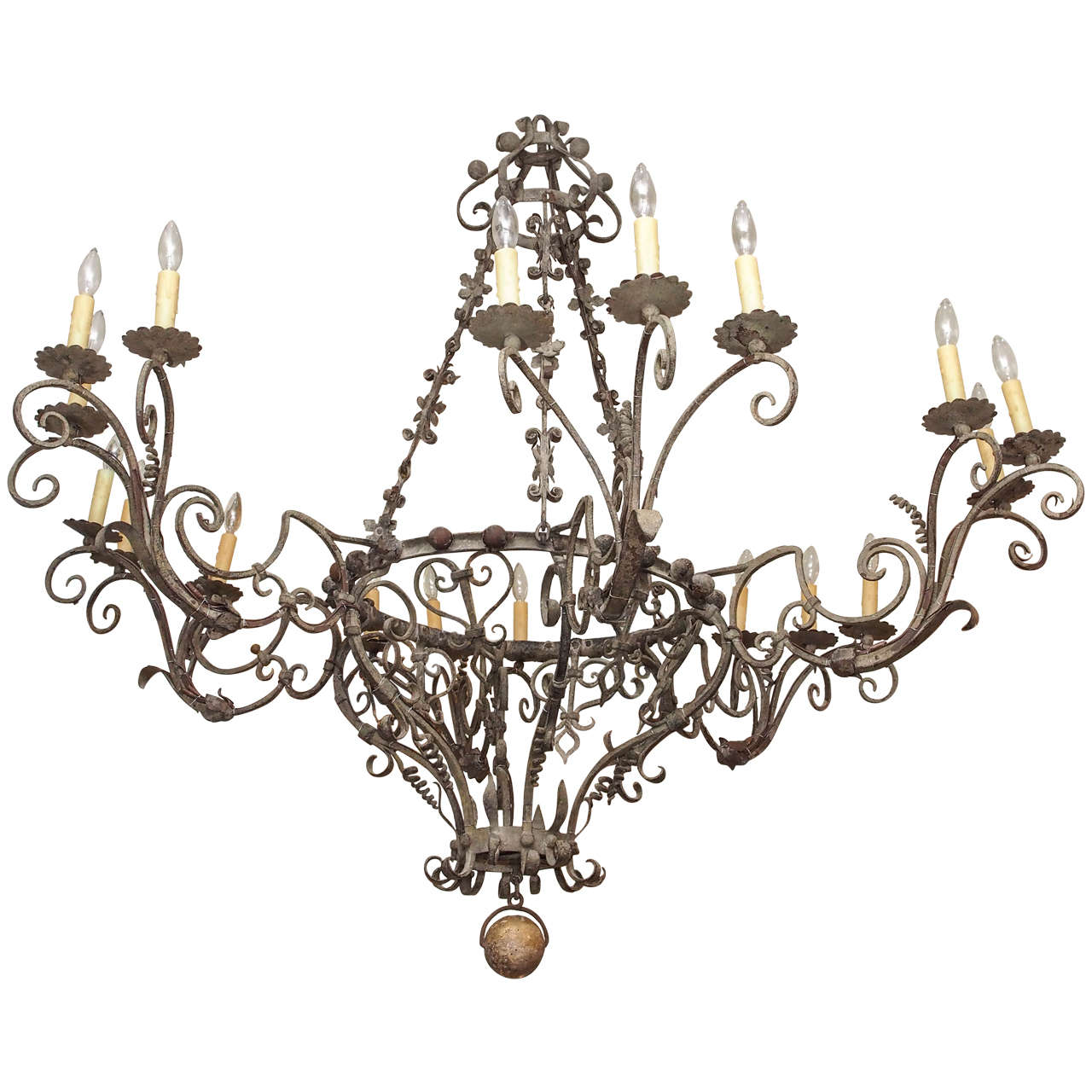 Exceptional Tuscan, Hand-Wrought Iron Chandelier with Eighteen Lights