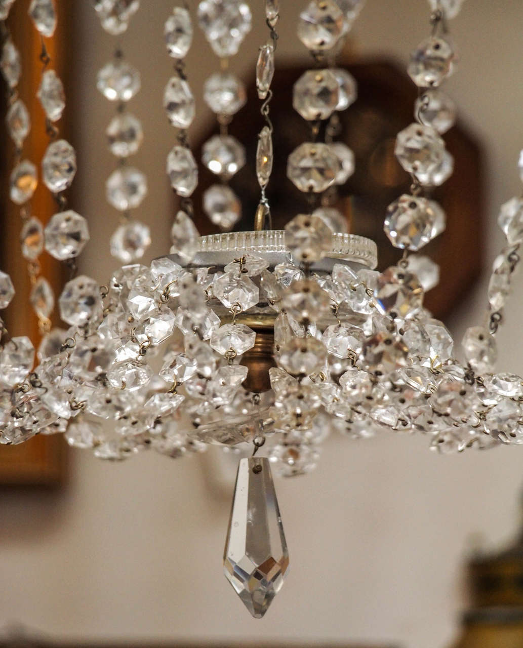 19th Century French Empire Bronze and Crystal Basket Chandelier 2
