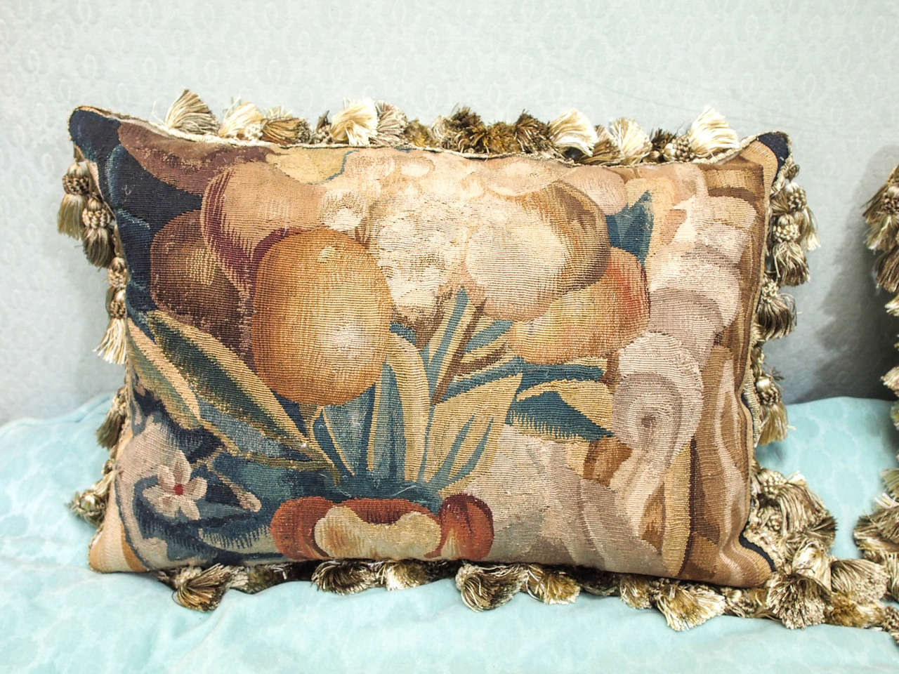 French Pair of 17th Century Aubusson Tapestry Fragments Now as Cushions