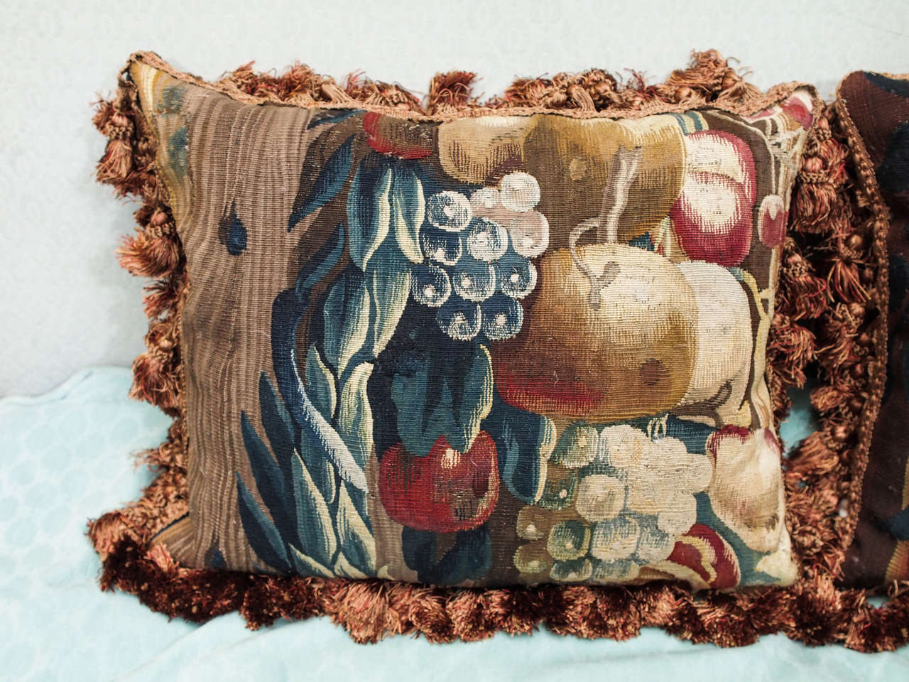 French Pair of 17th Century Tapestry Fragments Now as Cushions