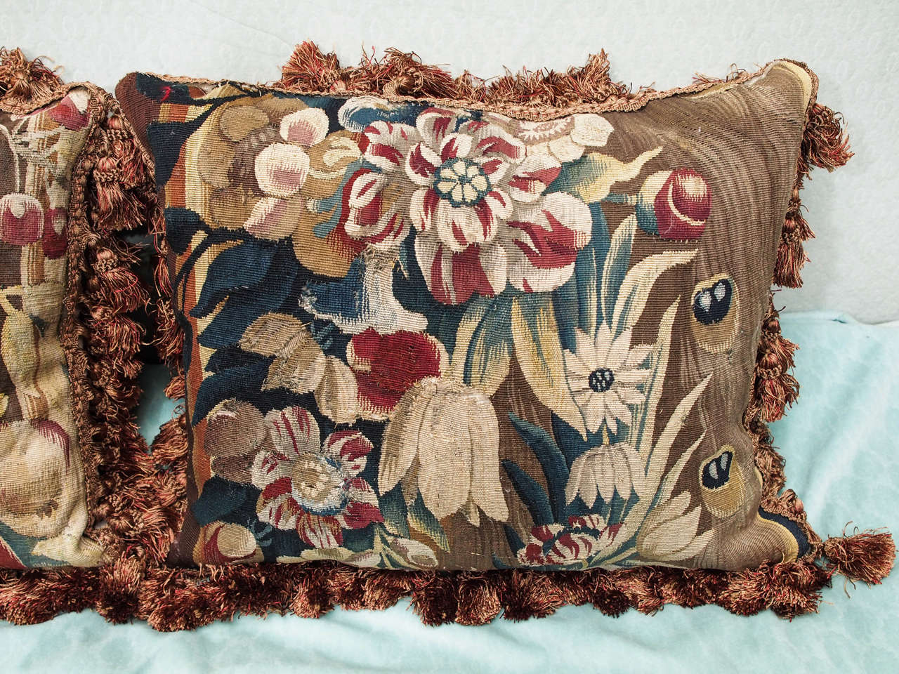 Pair of 17th Century Tapestry Fragments Now as Cushions 1