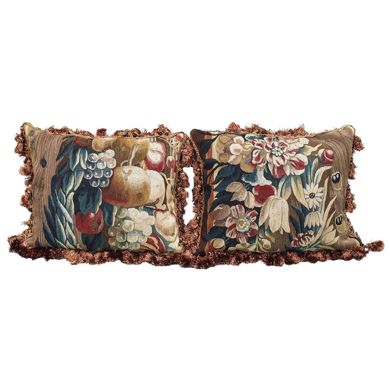 Pair of 17th Century Tapestry Fragments Now as Cushions