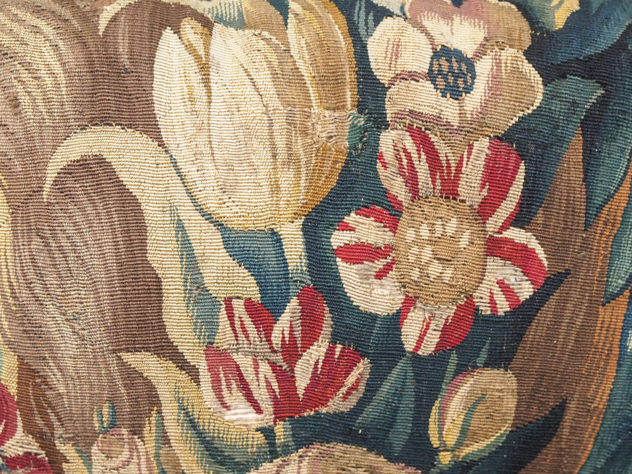 Pair of 17th Century. Aubusson Tapestry Fragments Now as Cushions In Good Condition In Natchez, MS