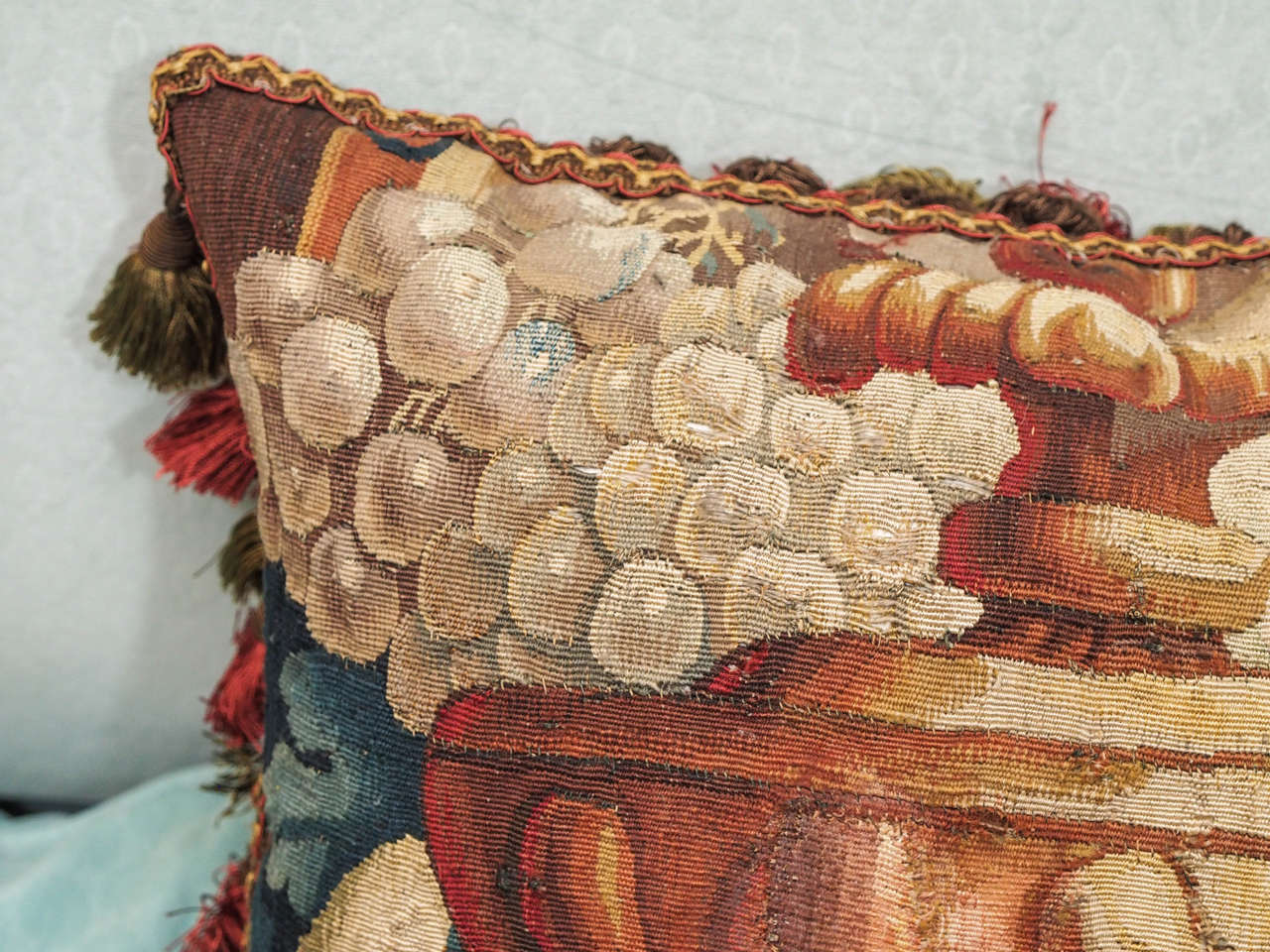 18th Century and Earlier French Aubusson Tapestry Fragment Depicting a Garden Urn Now as a Cushion For Sale