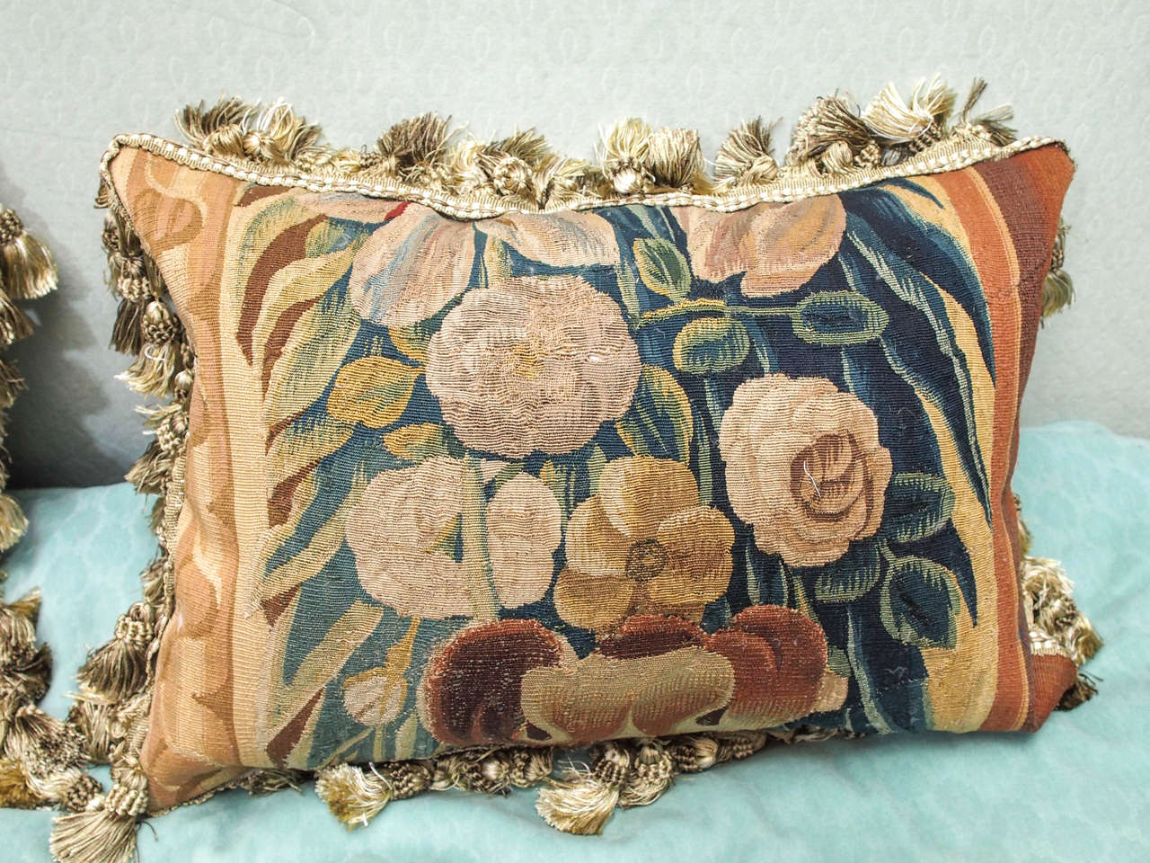 Pair of 17th Century Aubusson Tapestry Fragments Now as Cushions at 1stdibs