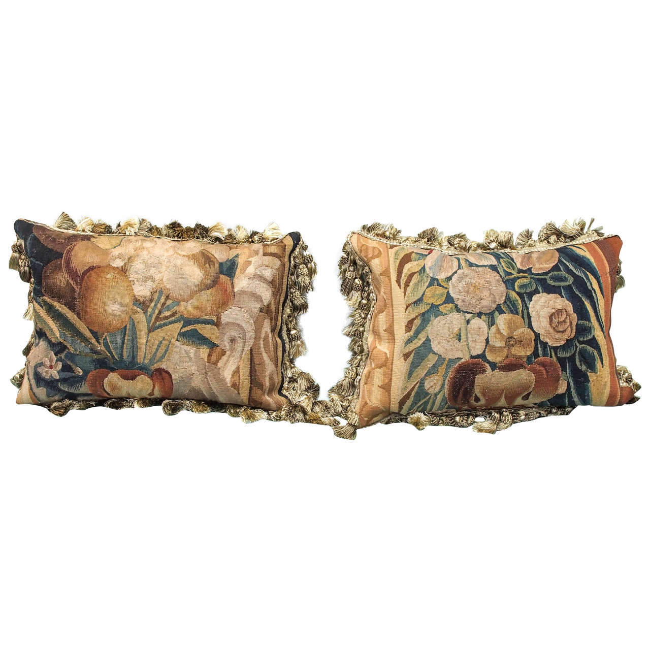 Pair of 17th Century Aubusson Tapestry Fragments Now as Cushions at 1stdibs