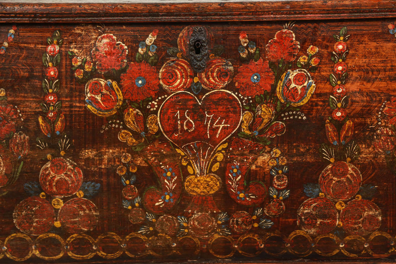 Spanish Colonial 19th Century Hispano Moresque Painted Dowry Chest