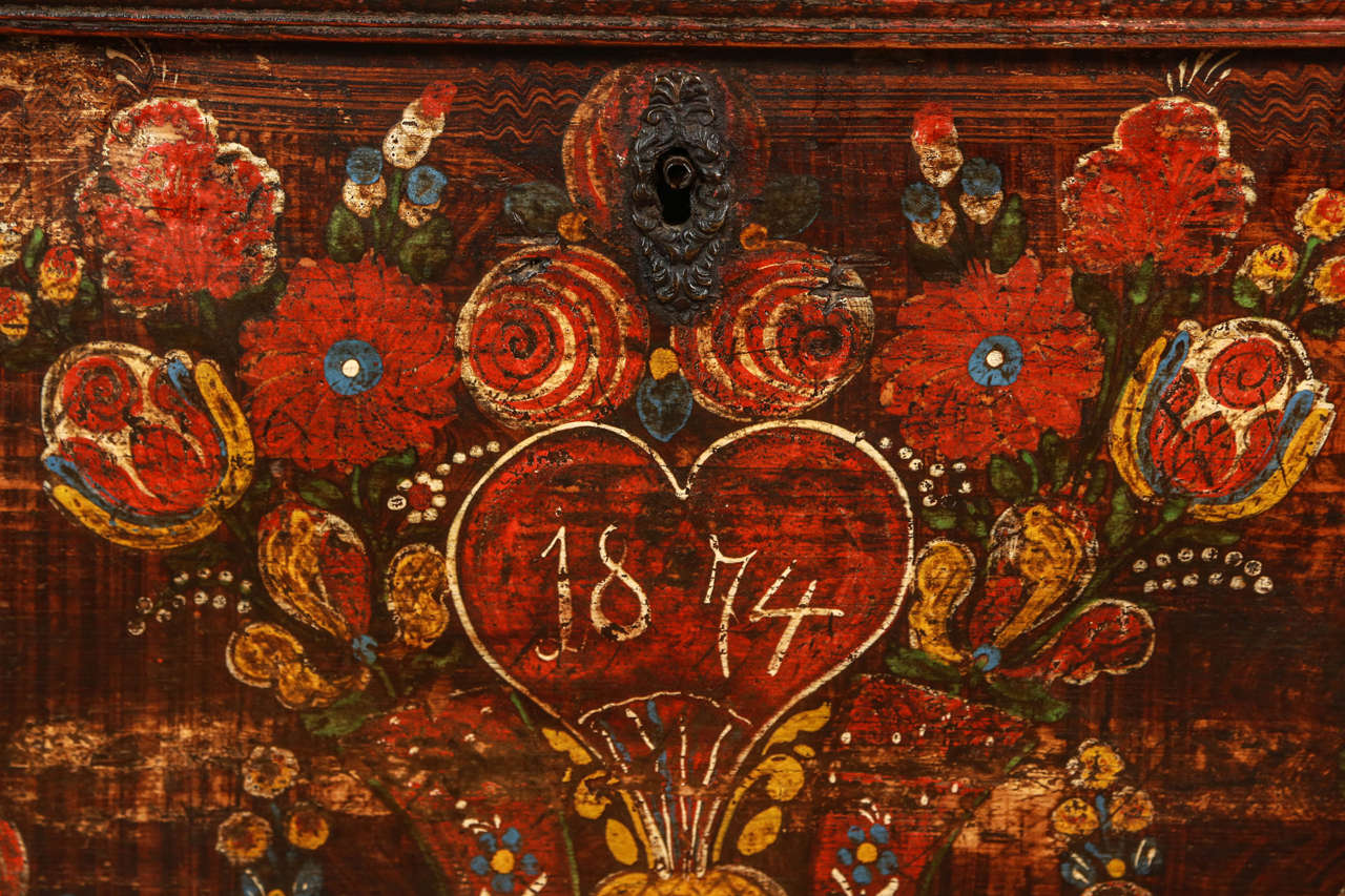 Hand-Crafted 19th Century Hispano Moresque Painted Dowry Chest