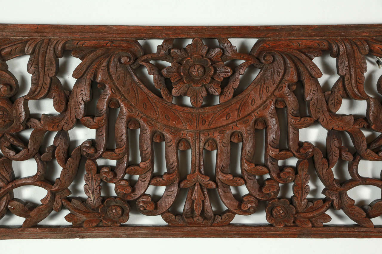 Anglo Raj Asian Hand-Carved Wood Panel Relief