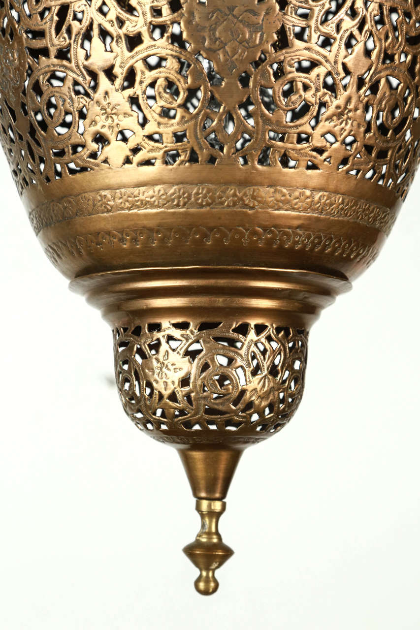 Hand-Crafted Moroccan Moorish Brass Hanging Light Fixture For Sale