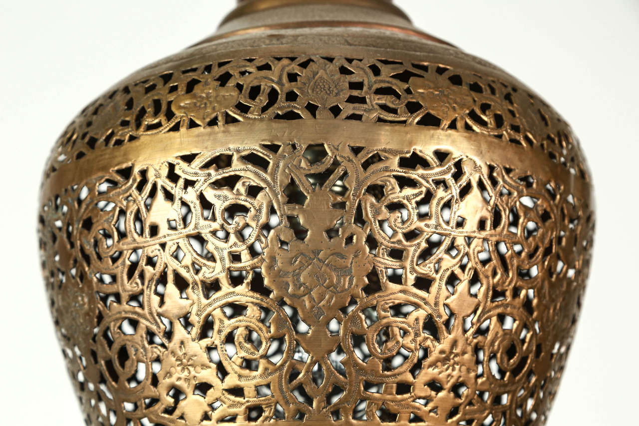 Moroccan Moorish Brass Hanging Light Fixture In Good Condition For Sale In North Hollywood, CA