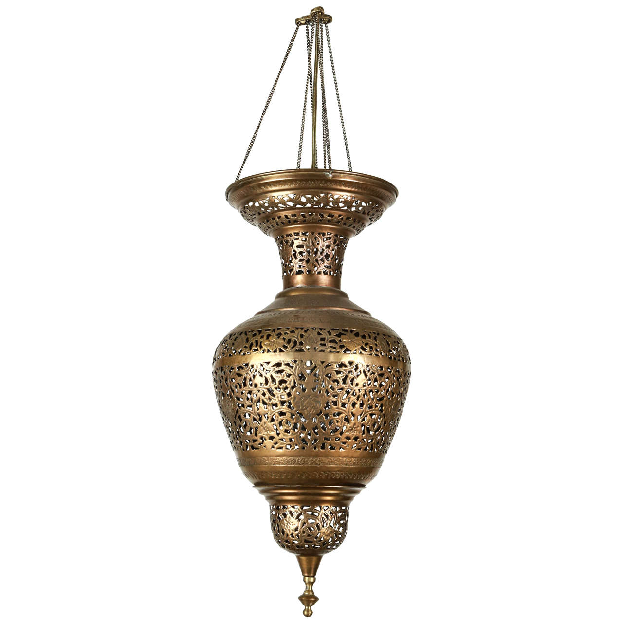 Moroccan Moorish Brass Hanging Light Fixture For Sale