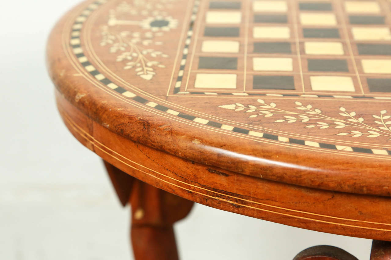 Hand-Crafted Anglo Indian Side Table Inlaid with Mother-of-Pearl and Elephant Head