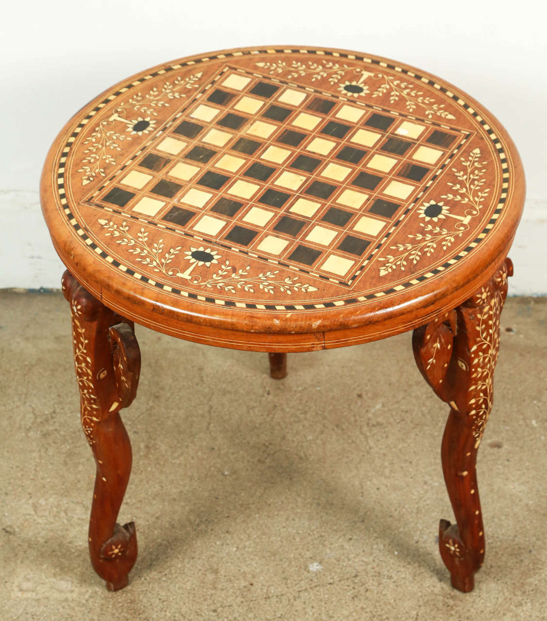 Mid-20th Century Anglo Indian Side Table Inlaid with Mother-of-Pearl and Elephant Head