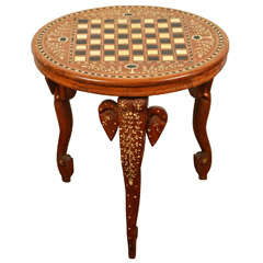 Anglo Indian Side Table Inlaid with Mother-of-Pearl and Elephant Head