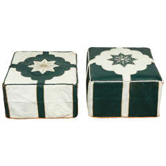 Pair of Vintage Moroccan Leather Ottomans