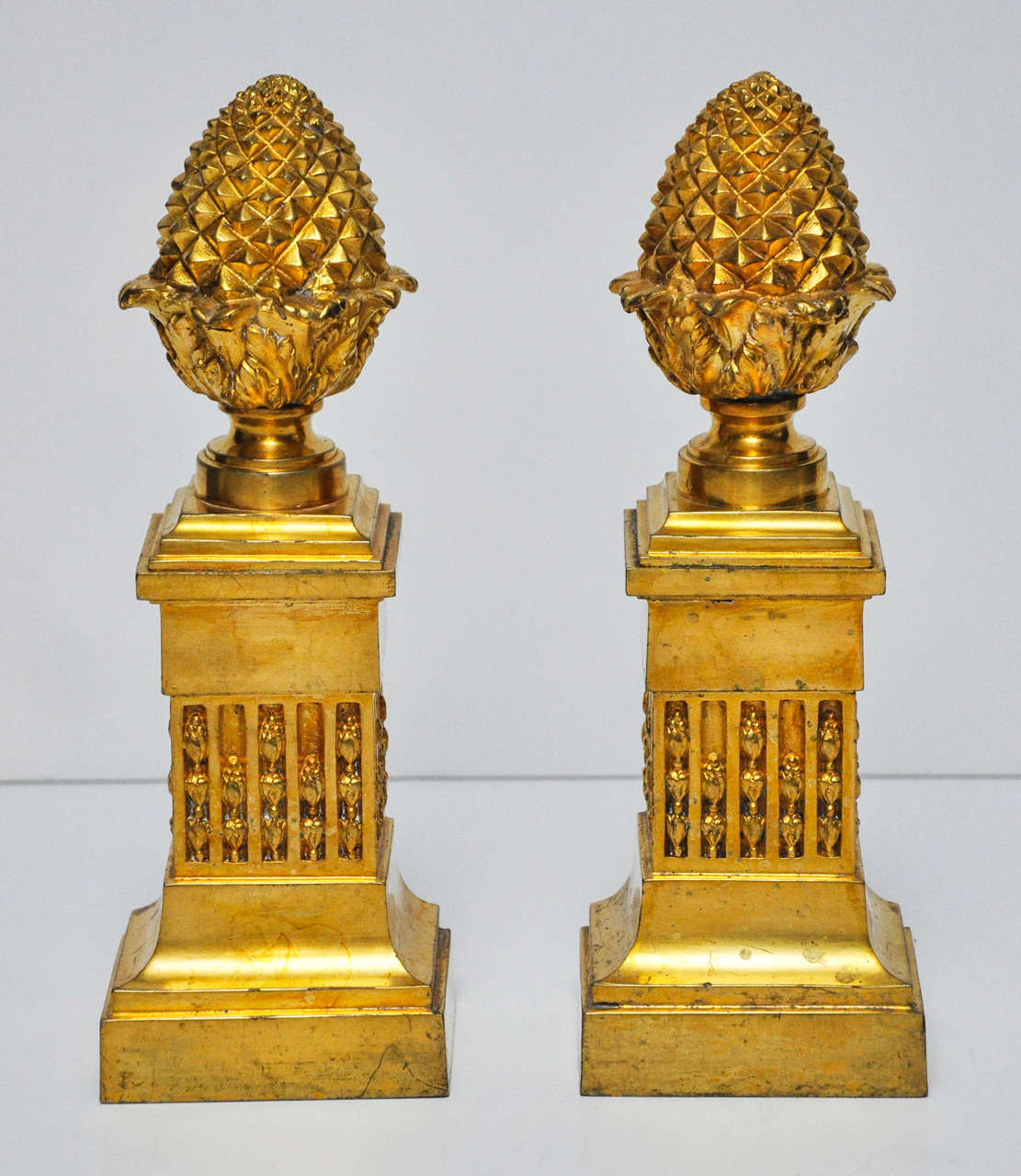 Empire Pineapple Chenets, Ormolu on Bronze, circa 1820