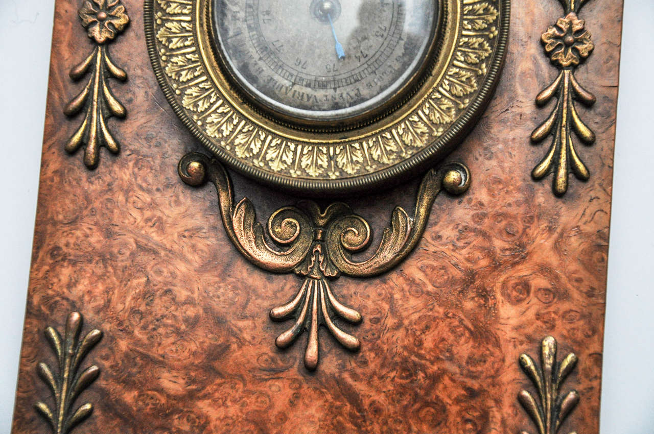 Early 19th Century French Mulberry, Bronze and Ormolu Barometer and Thermometer, circa 1815