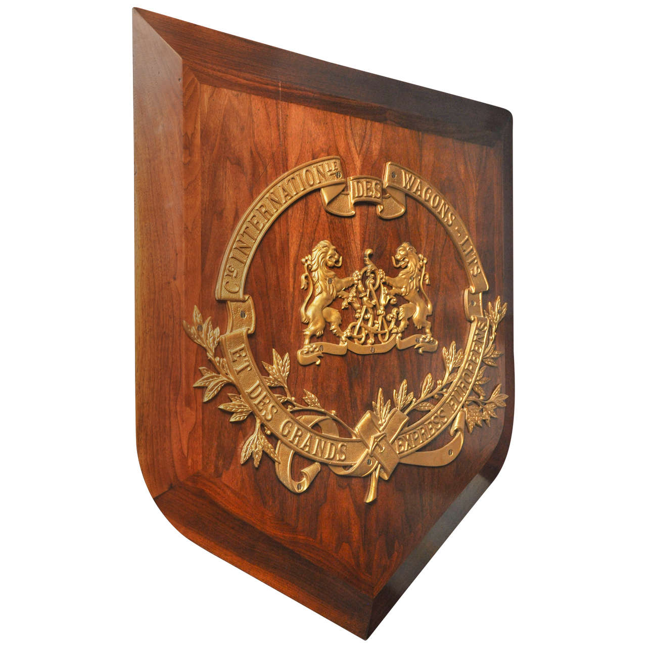 French Logo of Wagon Lits Company Mounted on Walnut Plaque, circa 1920 For Sale