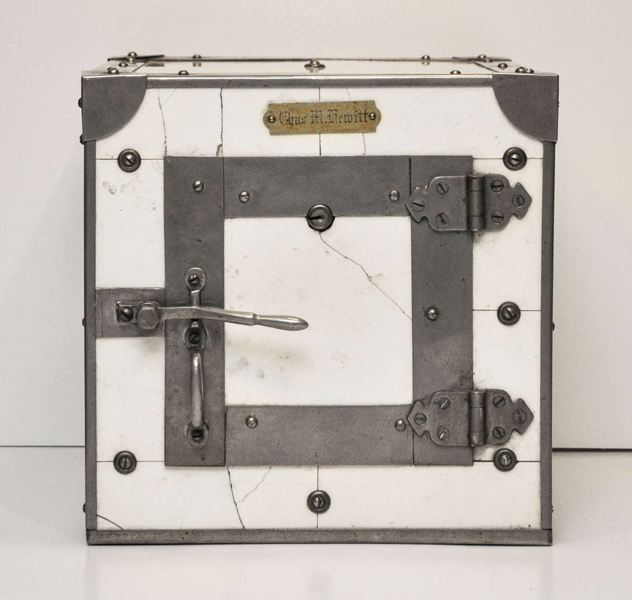 Nickel-Plated, Porcelain, Single-Door Walnut Lined Humidor, circa 1910