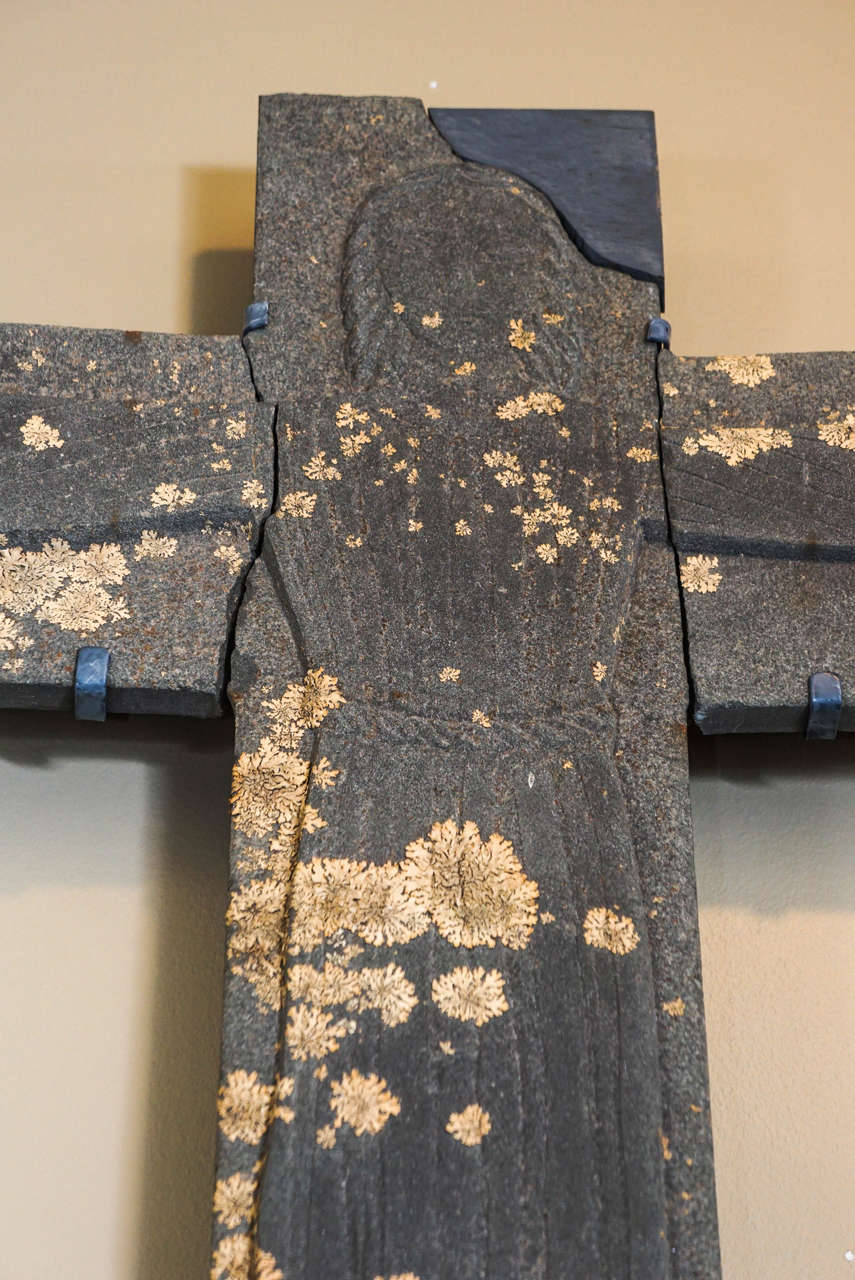 North American Rare Tomas Penning Crucifix Carved in Hudson Valley Bluestone, circa 1950 For Sale