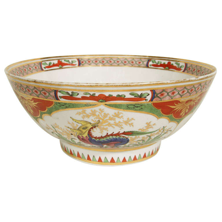 A Worcester  Dragon in Compartments Punch Bowl