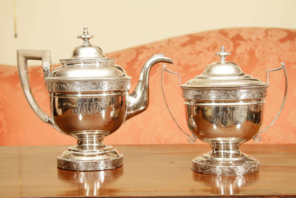 American Silver Tea Pot And Sugar Bowl For Sale 6