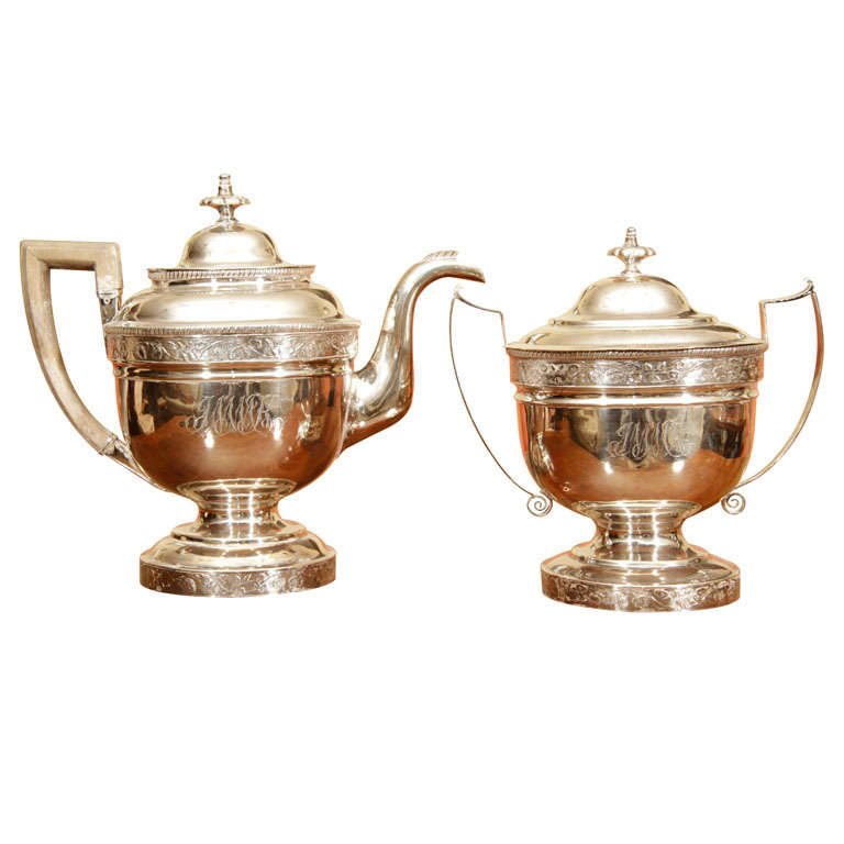 American Silver Tea Pot And Sugar Bowl For Sale