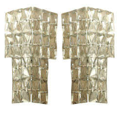 Pair of Art Deco 2-Tiered Sconces with Faceted Glass Pair of Art Deco 2-Tiered Sconces with Faceted Glass