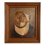 19THC DOG OIL PAINTING ON CANVAS IN ORIGINAL FRAME