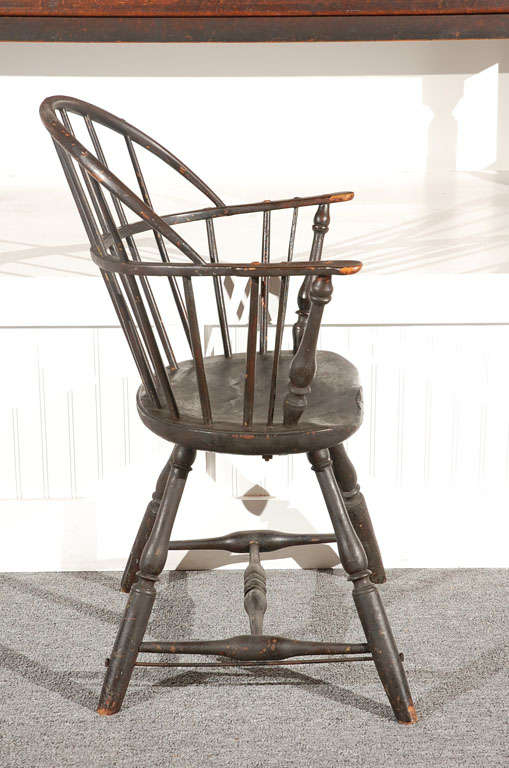 18thc New England Hoop Back Windsor Chair In Original Dk.surface 1