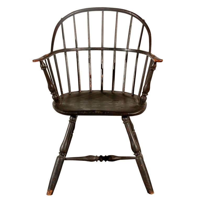 18thc New England Hoop Back Windsor Chair In Original Dk.surface