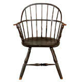 18. Jahrhundert New England Hoop Back Windsor Chair In Original Dk.surface