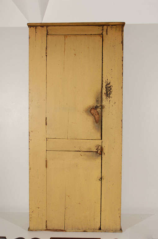 Early Two Door Wall Cupboard In Original Mustard Paint