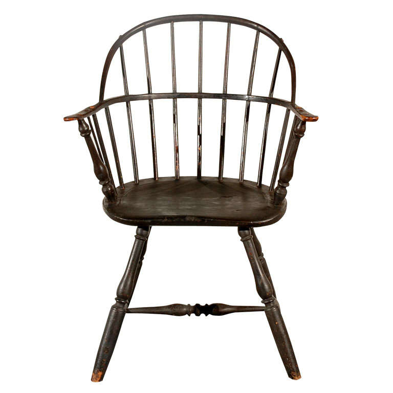 18thc New England Hoop Back Windsor Chair In Original Dk.surface at