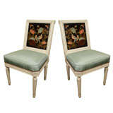 Pair of Louis XVI Style Chairs with Lacquered Back Panels