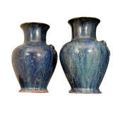 Large Pair of Chinese Flambe Glazed Ceramic Vases