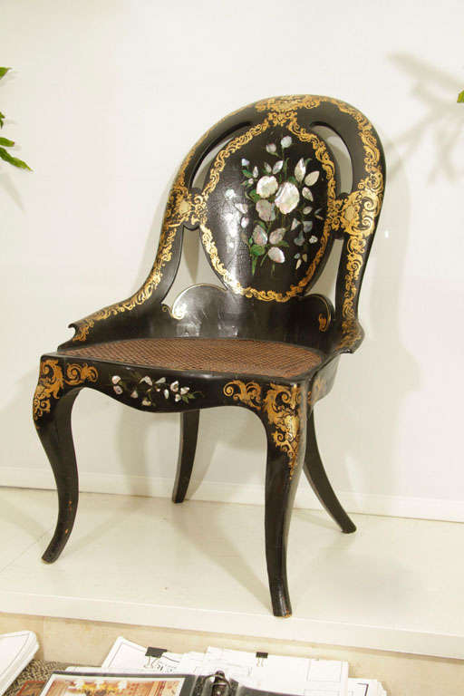 English Victorian Papier Mache Slipper Chair 2