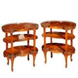 Vintage Pair of Inlaid Kidney Shaped 3-Tier Tables