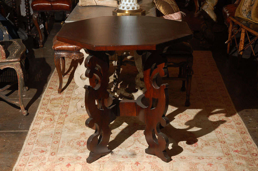Spanish Carved Walnut Octagonal Table C. 1940's