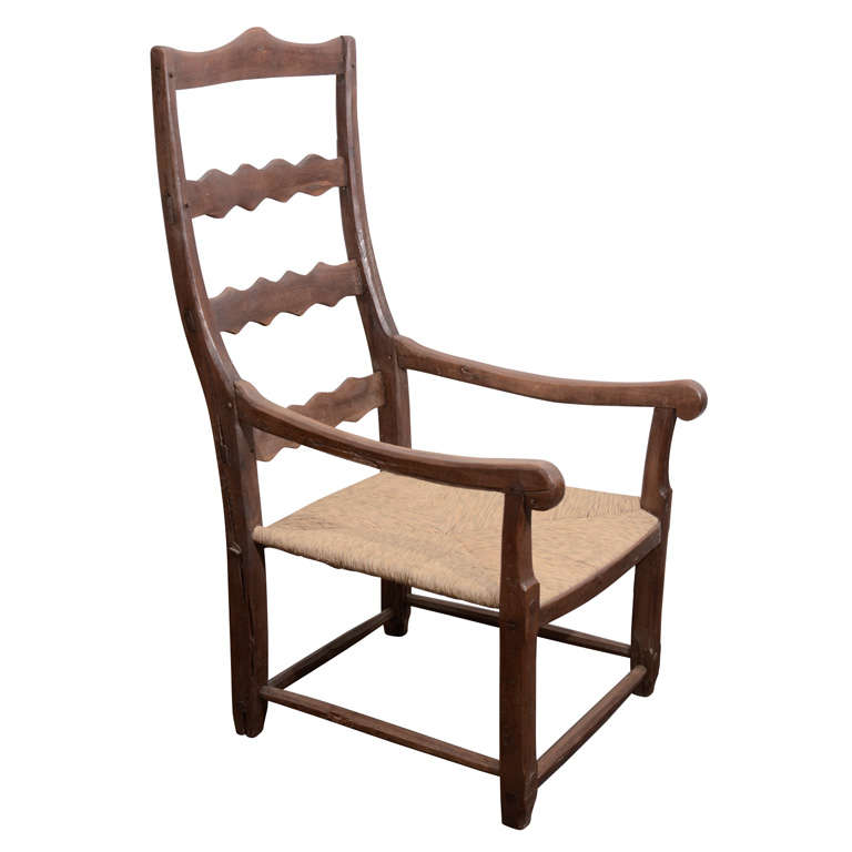 Wooden Armchair with Rush Seat For Sale at 1stdibs