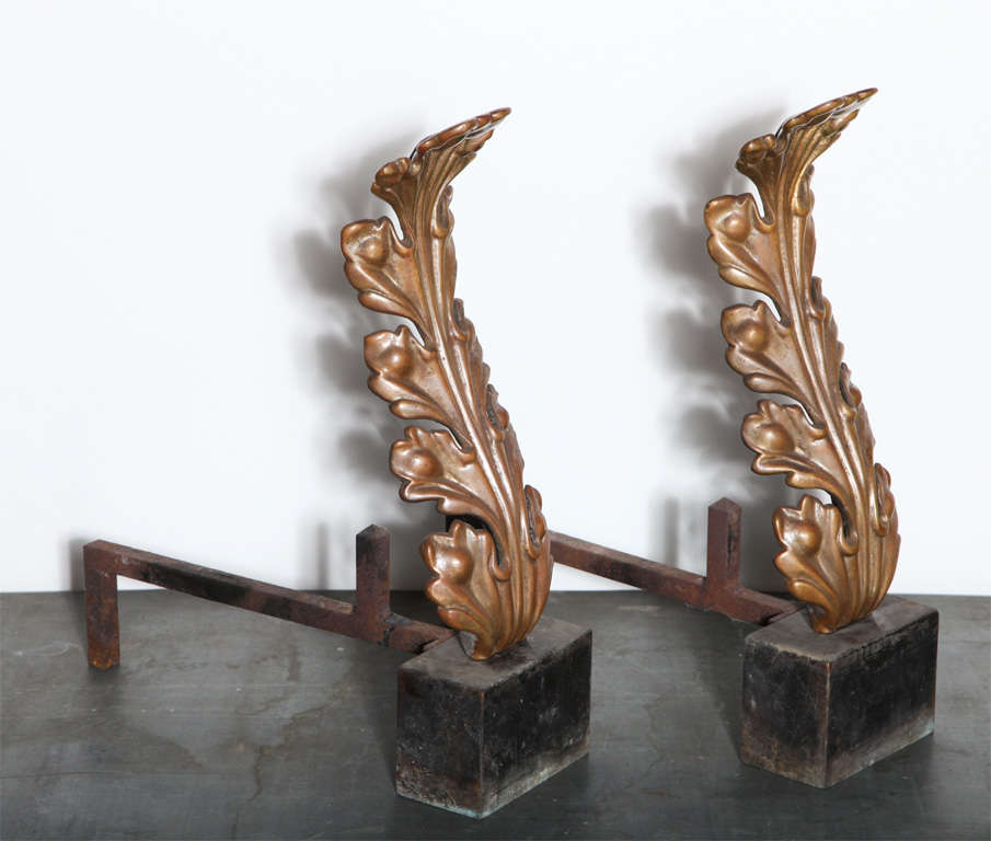 pair of Bronze Acanthus Andirons 1