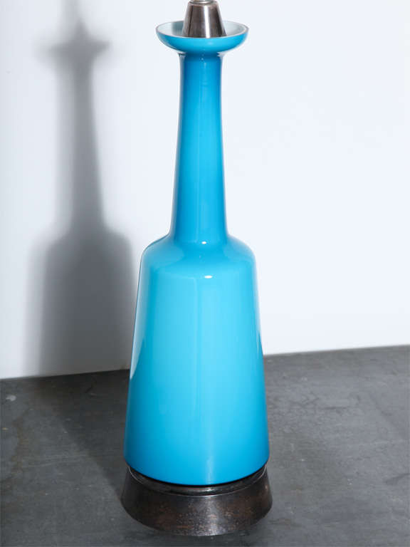 Danish Otto Brauer for Holmegaard Turquoise Blue Cased Glass Table Lamp, Circa 1960 For Sale