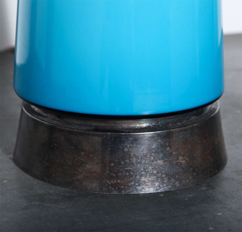 Otto Brauer for Holmegaard Turquoise Blue Cased Glass Table Lamp, Circa 1960 In Good Condition For Sale In Bainbridge, NY