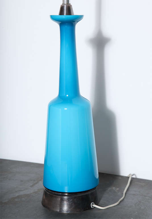 Scandinavian Modern Otto Brauer for Holmegaard Turquoise Blue Cased Glass Table Lamp, Circa 1960 For Sale