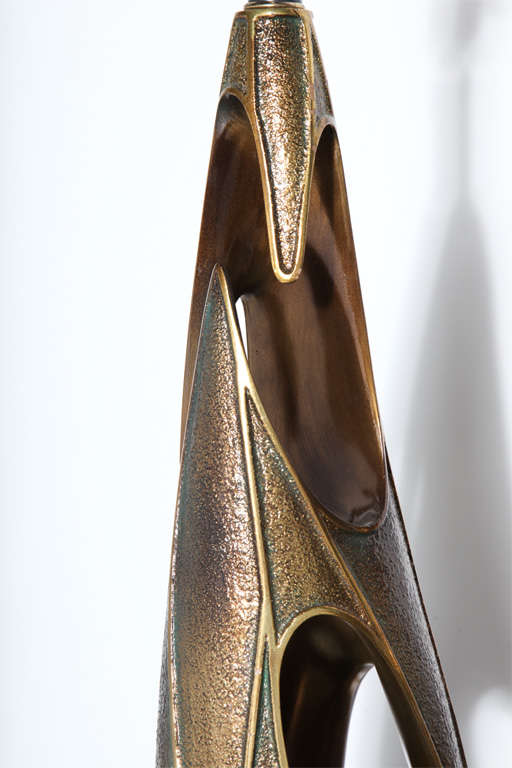 Monumental Pair of Maurizio Tempestini Bronze Resin Brutalist Table Lamps, 1960s 1