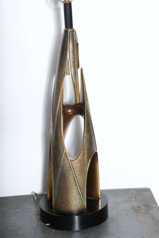 Monumental Pair of Maurizio Tempestini Bronze Resin Brutalist Table Lamps, 1960s 3