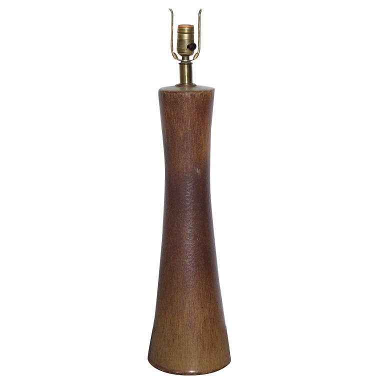 Tall Lee Rosen for Design Technics Splayed Brown Toned Pottery Table Lamp