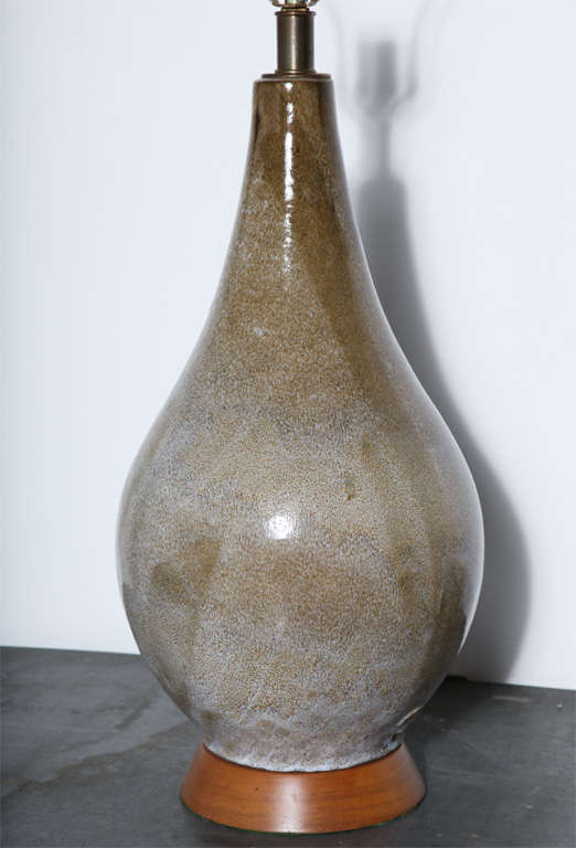 signed Lee Rosen for Design Technics Reflective Taupe Ceramic Lamp, circa 1960
